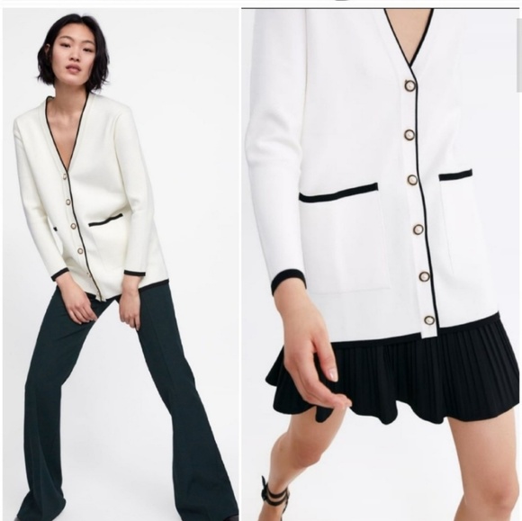 Zara long cardigan w/ faux pearl buttons - Picture 3 of 8